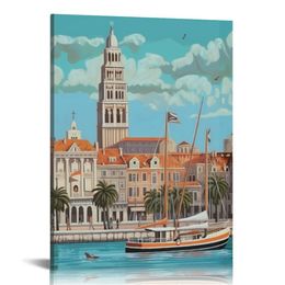 Split Cathedral Croatia Vintage Travel Posters Landscape Wall Art Picture Print Canvas Art Poster Modern Family Bedroom Decor Posters