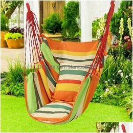 Hammocks Canvas Hanging Hammock Chair Rope Swing Bed 200Kg Load Bearing For Outdoor Garden Porch Beach Cam Travel G230524 Drop Delive Dhkrs