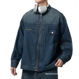 Hunting Jackets Japanese Denim Jacket Men Women Washed Distressed Loose Cargo Casual Gradient Coat Zipper Design Street Hip Hop