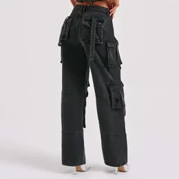 Women's Jeans Fashion Multi-pocket Baggy Women Cargo Pants High Waist BuLifter Loose Straight-leg Tight Stretch