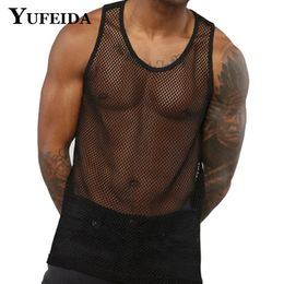 YUFEIDA Mens Sexy Fishnet Vest Mesh Breathable Camisole Tank Top Undershirt Clothes Men Tank Top Sleeveless Shirt Fitness Vests 240529