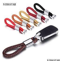 Keychains Lanyards Selling Hand Woven Car Keychain Keyring For Men High Polished Mental Genuine Leather Key Chain Rings Holder Drop Dhp2P