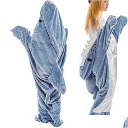 Blanket Cartoon Shark Slee Bag Pyjamas Office Nap Karakal Soft Cosy Fabric Mermaid Shawl For Children Adt Drop Delivery Dh3H6
