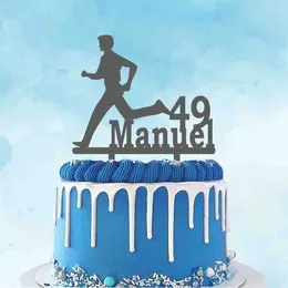Party Supplies Personalized Running Cake Topper Custom Name Age Man Silhouette For Runner Fans Birthday Decoration