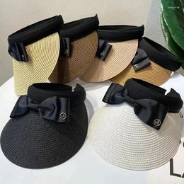 Wide Brim Hats Bow Empty Top Sun Hat Women Summer Big Bowknot Raffia Straw Cap Outdoor Travel Vacation Beach Girls Sunscreen UV Visors