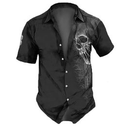 Vintage Skull Mens Shirts Lapel Streetwear Shirt For Men Street Hip Hop Short Sleeve Top Party Summer Men Hawaiian Shirts 240530