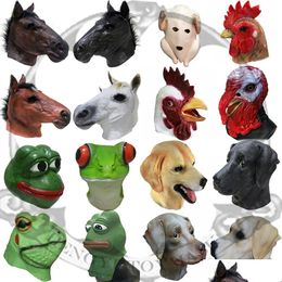 Party Masks Animal Funny Mask Horse Turkey Chicken Frog Dog Costume Latex Head Headgear Drop Delivery Dhnns