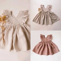 Girl's Dresses Fashion Toddler Girl Summer Linen Cotton Baby Holiday Clothes Beach Dress H240529 M7TR