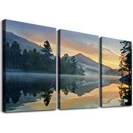 Sunset Picture Wall Decor Jezioro i drzewo Płótno drukuje nowoczesne dzieło krajobrazowe o zachodzie słońca do salonu rama 12'x16''x3 panele