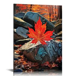 Fall Canvas Wall Art Autumn Yellow Red Maple Leaf Picture Prints Autumn Painting Poster Living Room Decor Frame