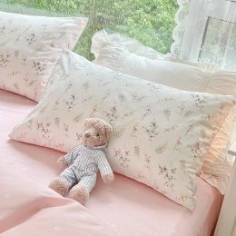 Ins Pink Floral Bedding Set For Girls Boys Double Size Flat Sheet Duvet Cover and Pillowcase Soft Bed Linen Home Textile