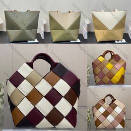 New High quality designer bag Woman Shopping bag fashion Woven basket bag Classic leather Granular surface Cowhide strip Checkerboard effect Crossbody bag handbag