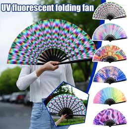 Decorative Figurines Handheld Folding Rave Fan Fashion Style Dance Music Festival Gradient Reflective Fluorescent Glow-in-the-Dark