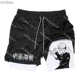 Men's Shorts Itadori Yuji 2 In 1 Compression Shorts For Men Anime Jujutsu Kaisen Performance Shorts Basketball Sports Gym Shorts With Pocketsl 410