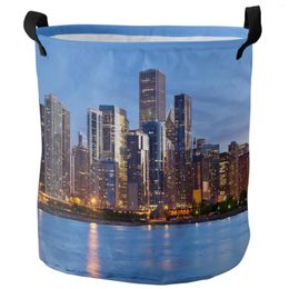 Laundry Bags City Building Sea Landscape Dirty Basket Foldable Waterproof Home Organiser Clothing Children Toy Storage