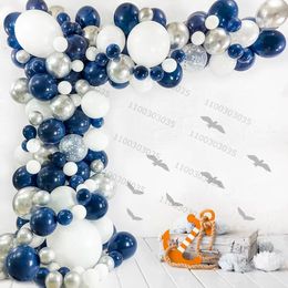 White Nave Blue Arch Garland Balloons Kit Siver Chrome Metallic Balls Birthday Wedding Baby Shower Air Globos Inflatable Toys