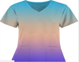 Gradient Colour Women039s Nursing Scrubs T Shirt Short Sleeve Uniforms Tops Vneck Pocket Nurse Tshirts I Love Nursing Medical S1924664