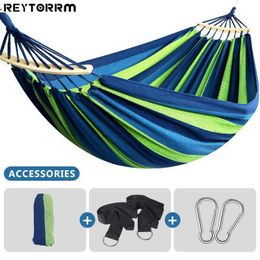 Hammocks 250*150cm Outdoor Canva Camping Hammock Upgraded Thickened With Two Anti Roll Balance Beam Hanging Chair Garden Swings H240530