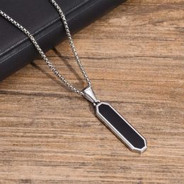 Pendant Necklaces Vnox Casual Black Colour Bar Necklaces for MenMinimalist Stainless Steel Geometric Pendant Collar Gift Jewellery Y240530O5B1