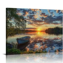 Tree Canvas Wall Art of a Sunrise Over a Forest Lake Nature Inspired Perfect for Wall Decoration in Living Room and Bedroom Trees and Landscape Picture Artwork Prints