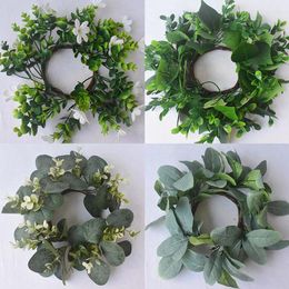 Decorative Flowers 25cm Candlestick Wreath Artificial Eucalyptus Greenery Candle Wreaths Wedding Table Props Christmas Party Decor Garland