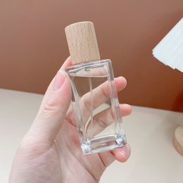50ML Square Perfume Bottles Portable High-end Glass Large Capacity Wooden Cap Empty Container Spray Bottle for Travel Tools