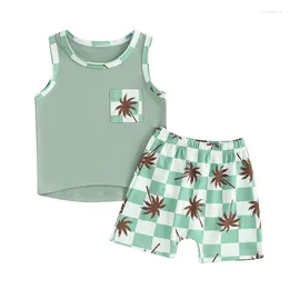 Clothing Sets Pudcoco Infant Baby Boy 2 Piece Outfits Plaid Tree Print Sleeveless Tank Tops And Elastic Shorts Set Summer Clothes 0-3T
