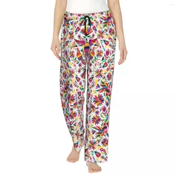 Women's Sleepwear Custom Printed Mexican Flowers Otomi Art Pattern Pajama Pants For Women Sleep Bottoms With Pockets