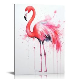 Pink Flamingo Posters Canvas Wall Art Pet Canvas Painting Water colour Prints Room Decor Poster Prints Cute Pet Illustration Poster