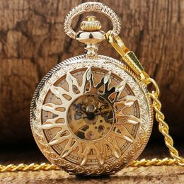 Steampunk Antique Black Gold Bronze Pocket Watch Skeleton Hand-winding Mechanical Watches Mens Womens Clock FOB Pendant Chain Gift 314G