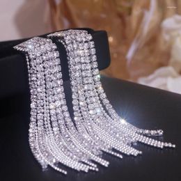 Dangle Earrings Classic Shiny Crystal Exaggerated Long Tassels For Women Silver Colour Rhinestone Party Jewellery