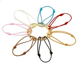 Colour Wax Rope Pig Nose Hand Rope Adjustable Length Stainless Steel Jewellery Couple European and American Fashion Bracelet Manufact4327396