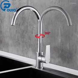 Kitchen Faucets OUIO Chrome Stainless Steel 360 Swivel Sinks Faucet Rotating Tap Single Hole Handle And Cold Water Mixer