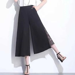 Women's Pants Capris Flowy Chiffon Culottes Pants Skirt Women Wide Leg Trousers with Contrast Lace Panel Office Lady Spring Summer Elegant Outfit Y240528