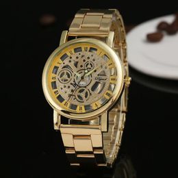 Wristwatches Luxury Men Gold Watches Fashion Creative Hollow Transparent Stainless Steel Quartz Mens Reloj Hombre 299c