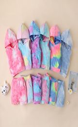 2021 New Summer Tie Dye Baby Clothing Set Sleeveless Hooded Sweatshirt Pullover Top Short Pant 2PcsSet Boutique Kids Sport Outf6729728