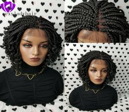 Africa american women braids style handmade full Box Braid wig black brownombre Colour short Braided Lace Front Wig With Curly En2469641