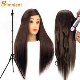 Mannequin Heads New 85%Real Hair Doll Head For Hairstyle Professional Training Head Mannequin Head Styling To Practise Hot Curl Iron Straighten Q240530