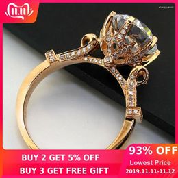 Cluster Rings Luxury Jewellery Rose Gold Round Cut 2ct Stone Zircon Cz 925 Sterling Silver Engagement Wedding Band Ring For Women