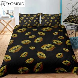 Bedding Sets Home Textile Gold Lips Duvet Cover Set For El Decoration Polyester Black Background Quilt Pillowcase