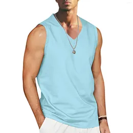 Men's Tank Tops Mens Summer Beach Simple Classic Solid Colour V Neck Cotton And Sleeveless Shirt T Vest Fashion Hooded Cool Guy