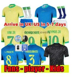 Soccer Jerseys BraziLS Soccer Jersey 2024 Copa America Cup NEYMAR VINI JR Kids Kit Sets 2025 BRasIL National Team Football Shirt 2425 Home Away Player Version RODRYG