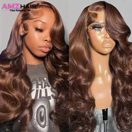 13x4 13x6 Chocolate Brown Body Wave Lace Front Human Hair Wigs Brazilian 360 Full Hd Lace Brown Wig Glueless 4X4 Closure Wig 240523