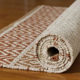 Carpets Imported Cotton Linen Hand Woven Carpet For Bedroom Bedside Long Runner Rugs Soft Floor Mat Nordic Ins Machine Washable
