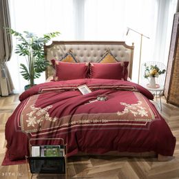 Bedding Sets 2024 Red 800TC Egyptian Cotton Bedroom Duvet Cover Set Bed Sheet / Fitted Pillowcase Queen King Size 4Pcs