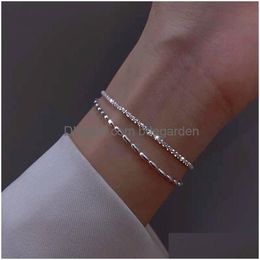 Chain Fashion 925 Sterling Sier Double Layer Bracelet Beads Exquisite Simple Women Fine Jewellery Accessories Drop Delivery Dhfyf