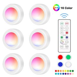 Dimmable RGB LED Lights Kitchen Lamp Touch Sensor Wardrobe Closet Cabinet Night Light Puck Light with Remote Controller 16 Colour 257V
