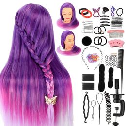 Mannequin Heads 24 Purple Rainbow Colourful Long Hair Mannequin Head For Hairstyles Professional Hairdressing Doll Heads For Practise Braiding Q240530