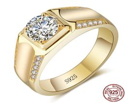 100 Original Men 925 Silver Ring Gold Colour With 7mm CZ Diamond Engagement Wedding Rings for Men Fine Jewellery Gift YR01168414060