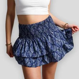 Floral Pleated Short Skirt For Women 2024 Summer Vintage Womens High Waist Ruffle Mini Female Vacation Bohemian Dress 240520